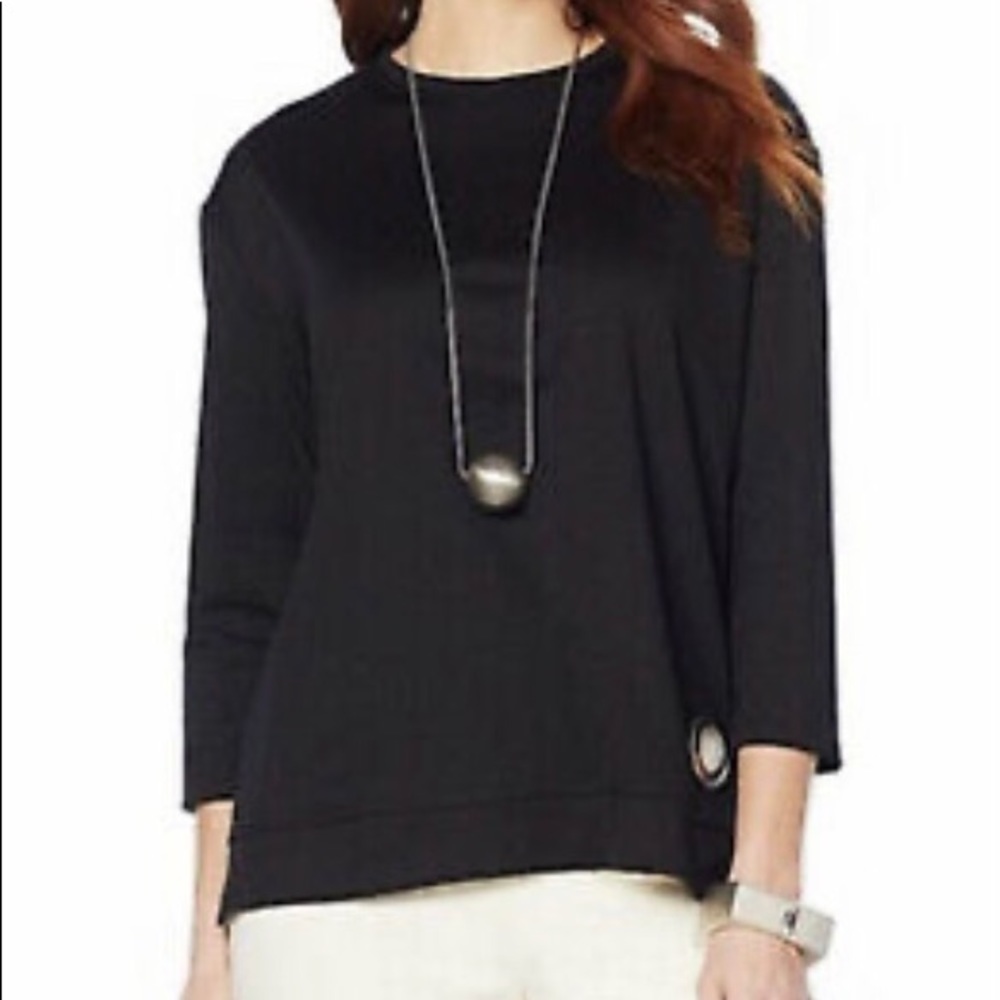 Marla Wynne Black Ponte Knit Grommet three quarter length sleeved T